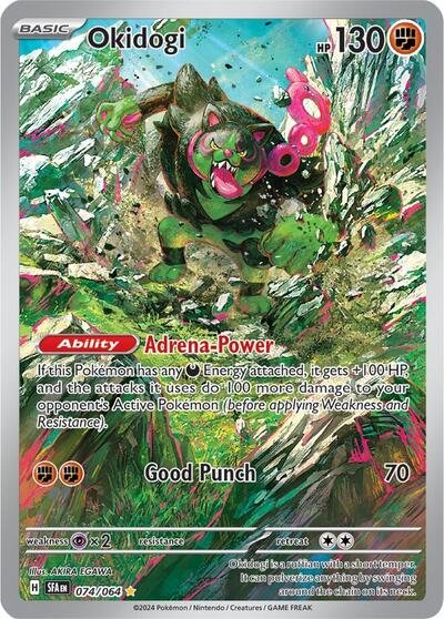 Pokémon card: Okidogi 074/064 from Shrouded Fable (Illustration Rare), Fighting type, front of card