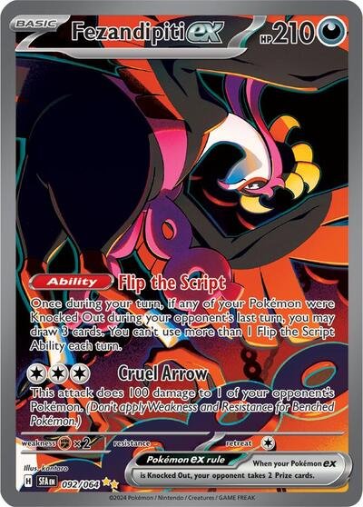 Pokémon card: Fezandipiti ex 092/064 from Shrouded Fable (Special Illustration Rare), Darkness type, front of card