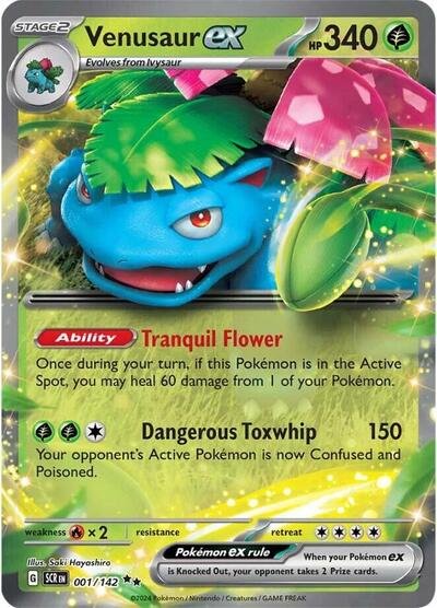 Pokémon card: Venusaur ex 001/142 from Stellar Crown (Double Rare), Grass type, front of card