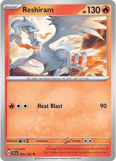 Pokémon card: Reshiram 022/142 from Stellar Crown (Uncommon), Fire type, front of card