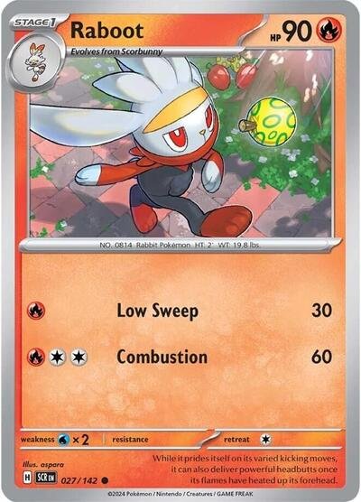 Pokémon card: Raboot 027/142 from Stellar Crown (Common), Fire type, front of card