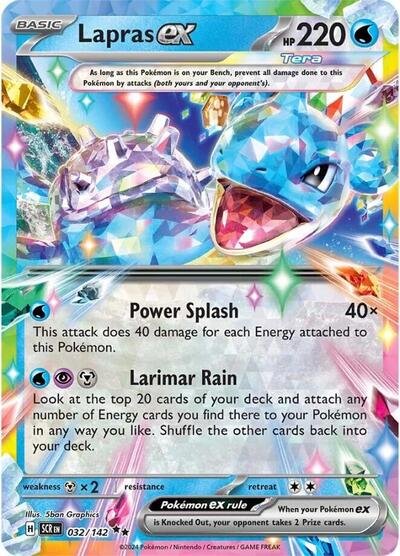 Pokémon card: Lapras ex 032/142 from Stellar Crown (Double Rare), Water type, front of card