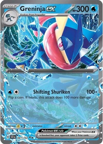 Pokémon card: Greninja ex 041/142 from Stellar Crown (Double Rare), Water type, front of card