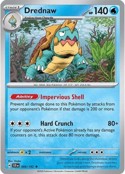 Pokémon card: Drednaw 044/142 from Stellar Crown (Rare), Water type, front of card