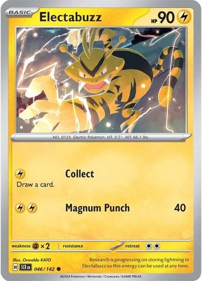 Pokémon card: Electabuzz 046/142 from Stellar Crown (Common), Lightning type, front of card