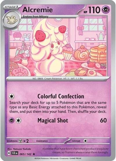 Pokémon card: Alcremie 065/142 from Stellar Crown (Rare), Psychic type, front of card