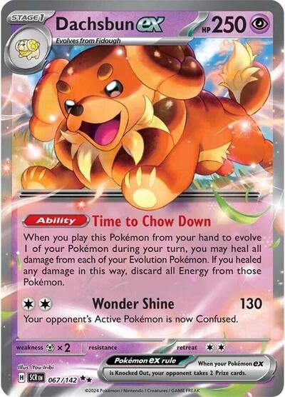Pokémon card: Dachsbun ex 067/142 from Stellar Crown (Double Rare), Psychic type, front of card