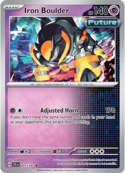 Pokémon card: Iron Boulder 071/142 from Stellar Crown (Rare), Psychic type, front of card