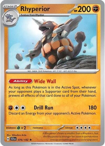 Pokémon card: Rhyperior 076/142 from Stellar Crown (Rare), Fighting type, front of card