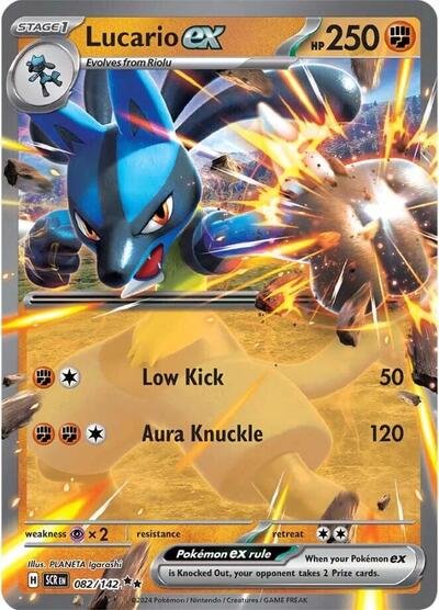 Pokémon card: Lucario ex 082/142 from Stellar Crown (Double Rare), Fighting type, front of card