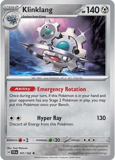Pokémon card: Klinklang 101/142 from Stellar Crown (Rare), Metal type, front of card