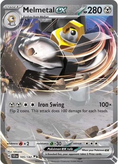 Pokémon card: Melmetal ex 105/142 from Stellar Crown (Double Rare), Metal type, front of card