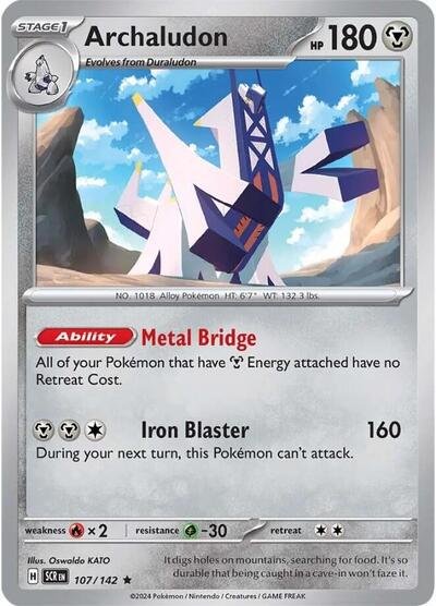 Pokémon card: Archaludon 107/142 from Stellar Crown (Rare), Metal type, front of card