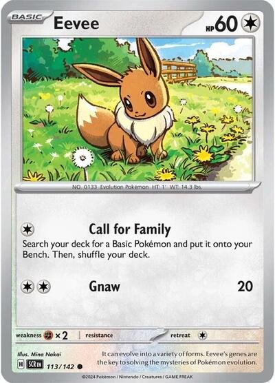 Pokémon card: Eevee 113/142 from Stellar Crown (Common), Colorless type, front of card