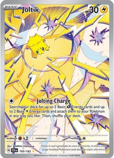Pokémon card: Joltik 150/142 from Stellar Crown (Illustration Rare), Lightning type, front of card