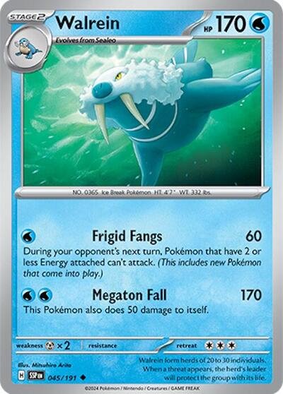 Pokémon card: Walrein 045/191 from Surging Sparks (Uncommon), Water type, front of card