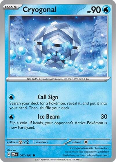 Pokémon card: Cryogonal 047/191 from Surging Sparks (Common), Water type, front of card
