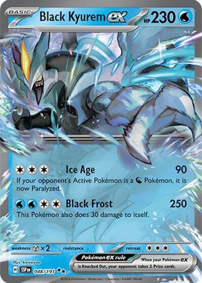 Pokémon card: Black Kyurem ex 048/191 from Surging Sparks (Double Rare), Water type, front of card