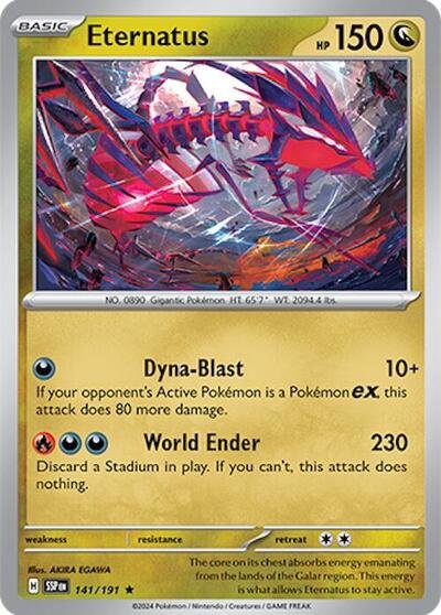 Pokémon card: Eternatus 141/191 from Surging Sparks (Rare), Dragon type, front of card