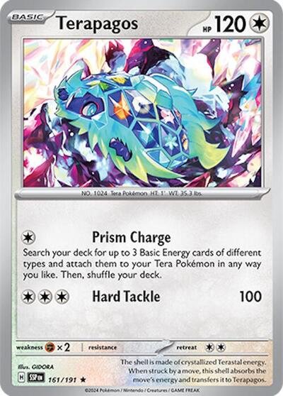Pokémon card: Terapagos 161/191 from Surging Sparks (Rare), Colorless type, front of card