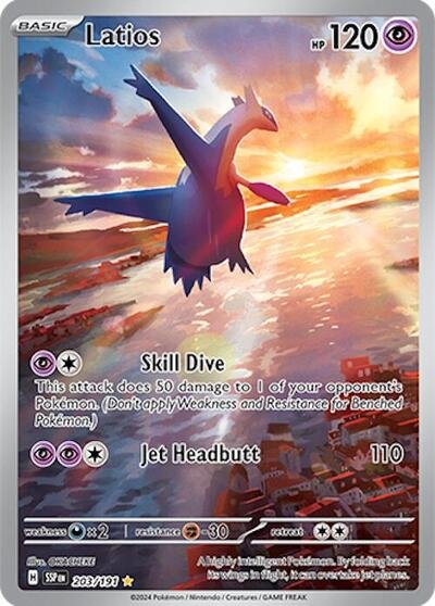 Pokémon card: Latios 203/191 from Surging Sparks (Illustration Rare), Psychic type, front of card