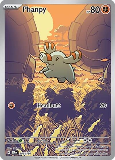 Pokémon card: Phanpy 205/191 from Surging Sparks (Illustration Rare), Fighting type, front of card