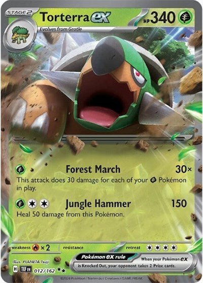 Pokémon card: Torterra ex 012/162 from Temporal Forces (Double Rare), Grass type, front of card