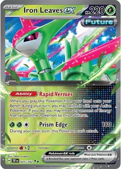 Pokémon card: Iron Leaves ex 025/162 from Temporal Forces (Double Rare), Grass type, front of card