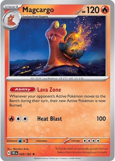 Pokémon card: Magcargo 029/162 from Temporal Forces (Rare), Fire type, front of card