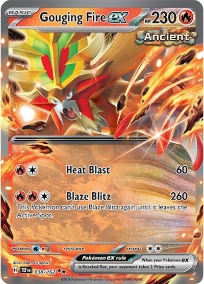 Pokémon card: Gouging Fire ex 038/162 from Temporal Forces (Double Rare), Fire type, front of card