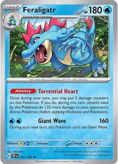 Pokémon card: Feraligatr 041/162 from Temporal Forces (Rare), Water type, front of card