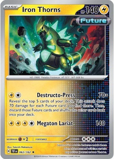 Pokémon card: Iron Thorns 062/162 from Temporal Forces (Rare), Lightning type, front of card