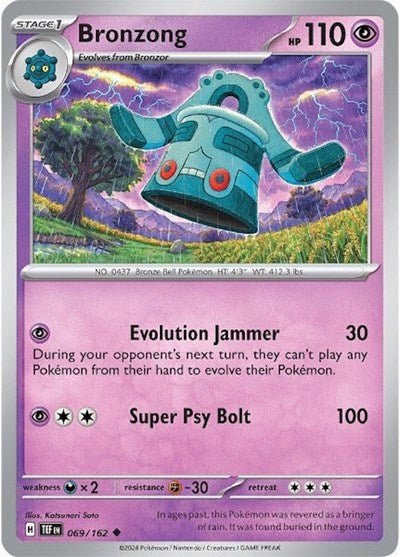 Pokémon card: Bronzong 069/162 from Temporal Forces (Uncommon), Psychic type, front of card