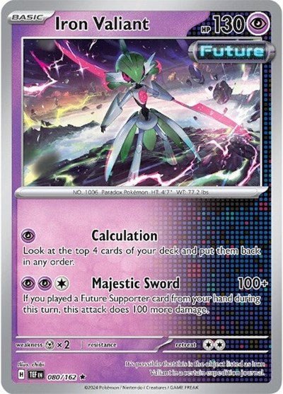 Pokémon card: Iron Valiant 080/162 from Temporal Forces (Rare), Psychic type, front of card
