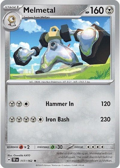 Pokémon card: Melmetal 117/162 from Temporal Forces (Rare), Metal type, front of card