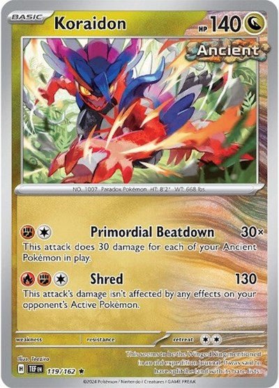 Pokémon card: Koraidon 119/162 from Temporal Forces (Rare), Dragon type, front of card
