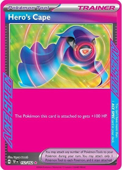 Pokémon card: Hero's Cape 152/162 from Temporal Forces (ACE SPEC Rare), front of card