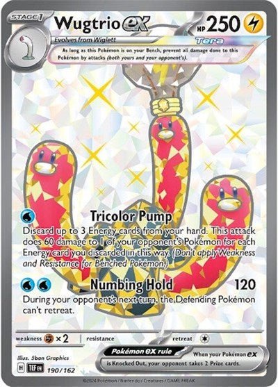 Pokémon card: Wugtrio ex 190/162 from Temporal Forces (Ultra Rare), Lightning type, front of card
