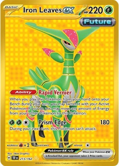 Pokémon card: Iron Leaves ex 213/162 from Temporal Forces (Hyper Rare), Grass type, front of card