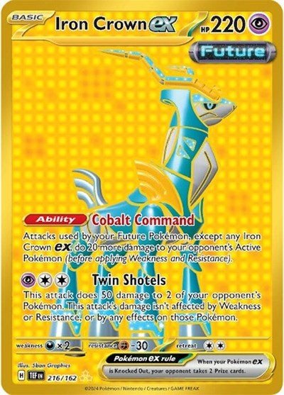 Pokémon card: Iron Crown ex 216/162 from Temporal Forces (Hyper Rare), Psychic type, front of card