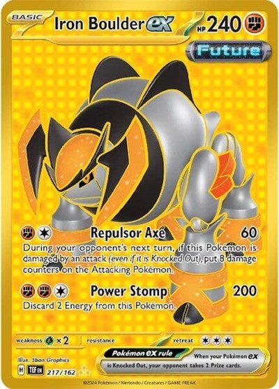 Pokémon card: Iron Boulder ex 217/162 from Temporal Forces (Hyper Rare), Fighting type, front of card