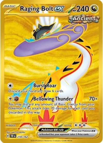 Pokémon card: Raging Bolt ex 218/162 from Temporal Forces (Hyper Rare), Dragon type, front of card