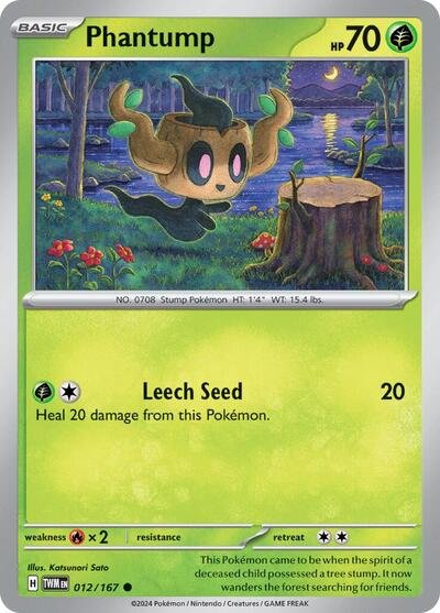 Pokémon card: Phantump 012/167 from Twilight Masquerade (Common), Grass type, front of card
