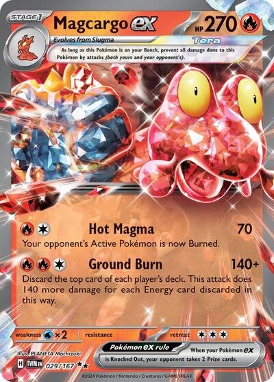 Pokémon card: Magcargo ex 029/167 from Twilight Masquerade (Double Rare), Fire type, front of card