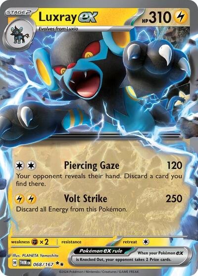 Pokémon card: Luxray ex 068/167 from Twilight Masquerade (Double Rare), Lightning type, front of card