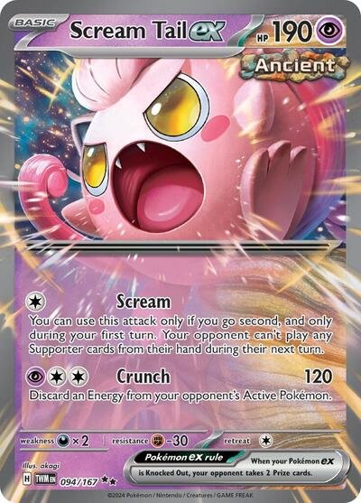 Pokémon card: Scream Tail ex 094/167 from Twilight Masquerade (Double Rare), Psychic type, front of card
