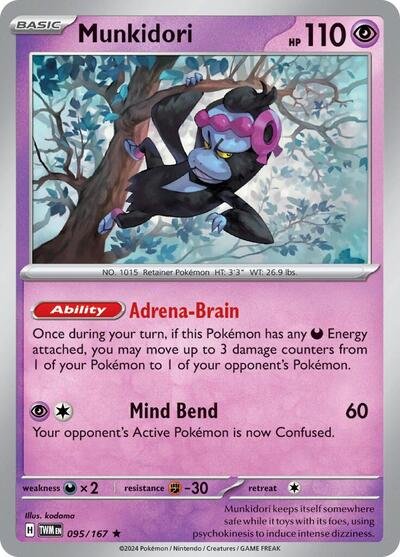 Pokémon card: Munkidori 095/167 from Twilight Masquerade (Rare), Psychic type, front of card