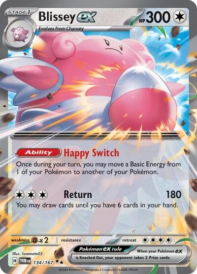 Pokémon card: Blissey ex 134/167 from Twilight Masquerade (Double Rare), Colorless type, front of card