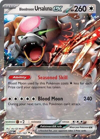 Pokémon card: Bloodmoon Ursaluna ex 141/167 from Twilight Masquerade (Double Rare), Colorless type, front of card