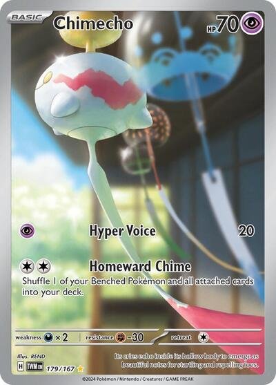 Pokémon card: Chimecho 179/167 from Twilight Masquerade (Illustration Rare), Psychic type, front of card